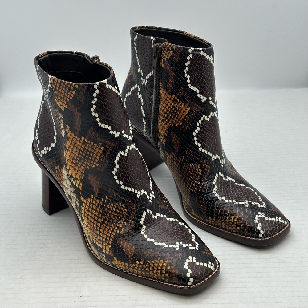 GIBSON LATIMER Genuine Cow Leather Faux Snake Skin Chunky Heeled Ankle Booties 6